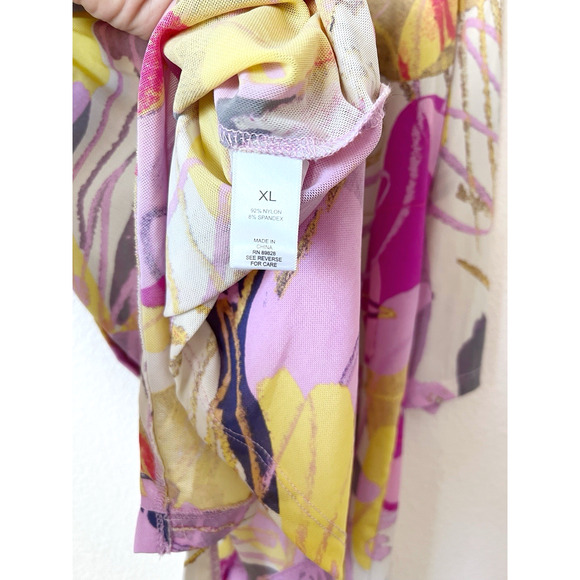 Logo Layers by Lori Goldstein Womens Top XL Button Front Pink Stretch Sheer Mesh - Picture 6 of 6